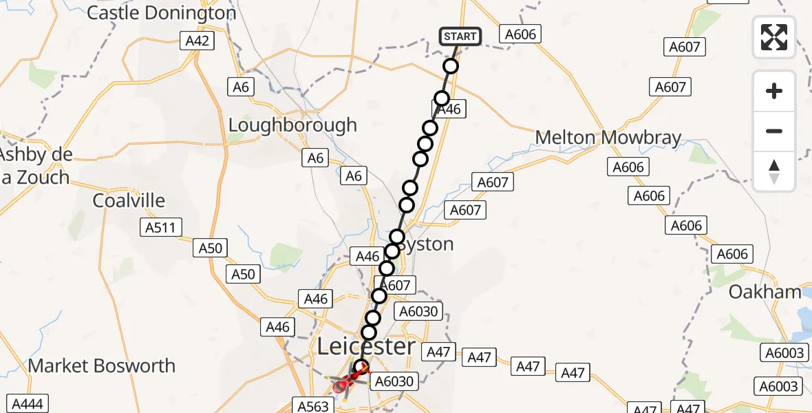 Flight route Air Ambulance Helicopter Willoughby on the Wolds - Bede Island, 23 June 2026, 19:05