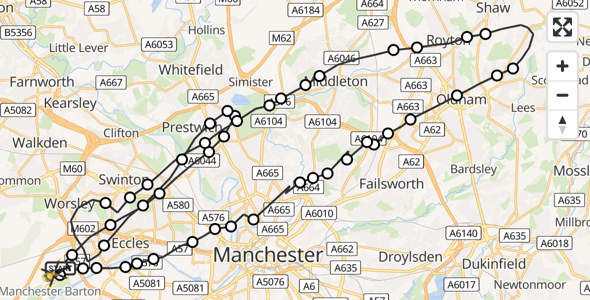 Flight route Police Helicopter Manchester Barton Aerodrome - Manchester Barton Aerodrome, 23 June 2026, 19:15