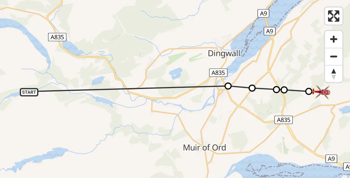 Flight route Air Ambulance Helicopter Scatwell - Munlochy, 23 June 2026, 19:25