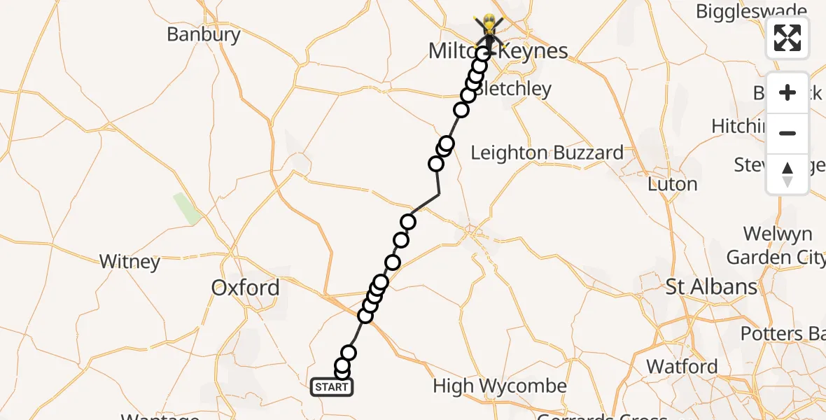 Flight route Police Helicopter Ewelme - Wolverton, 23 June 2026, 19:30