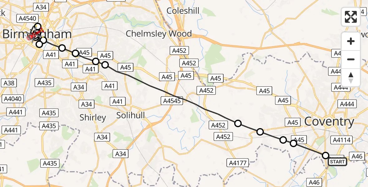 Flight route Air Ambulance Helicopter Warwick - Park Central, 23 June 2026, 19:37