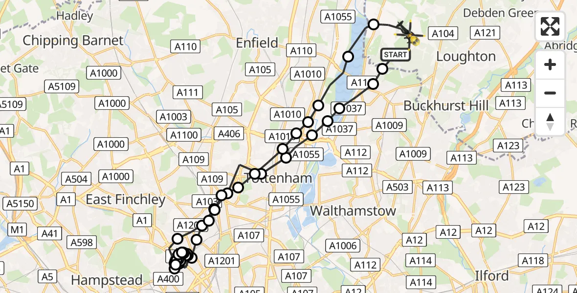 Flight route Police Helicopter Sewardstonebury - Sewardstonebury, 23 June 2026, 19:47