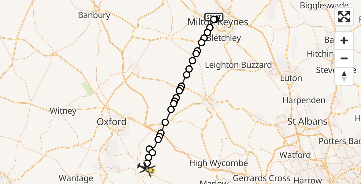 Flight route Police Helicopter Wolverton - RAF Benson, 23 June 2026, 19:56