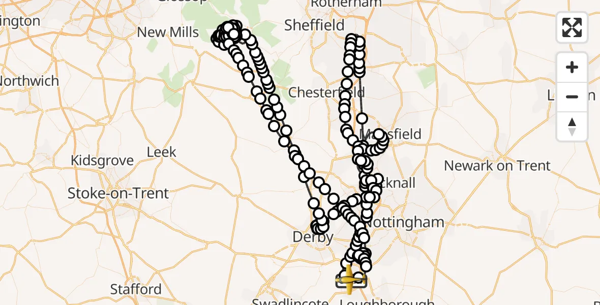 Flight route Police Aircraft East Midlands Airport - East Midlands Airport, 23 June 2026, 21:00