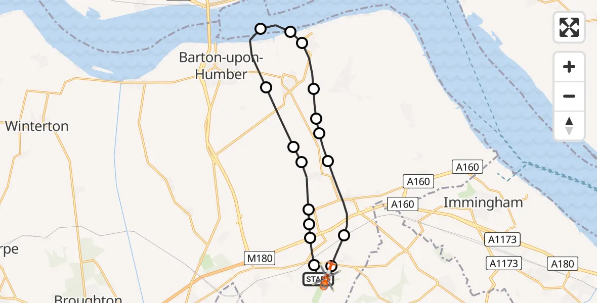 Flight route Coastguard Helicopter Humberside Airport - Humberside Airport, 23 June 2026, 21:32