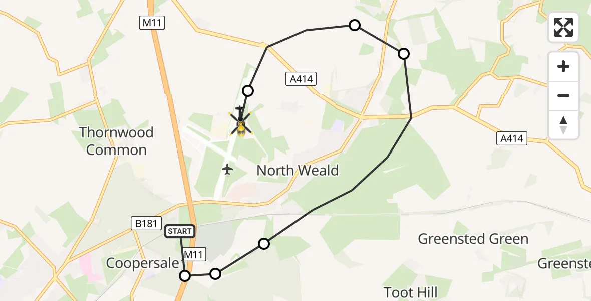 Flight route Police Helicopter North Weald Bassett - North Weald Airfield, 23 June 2026, 21:39