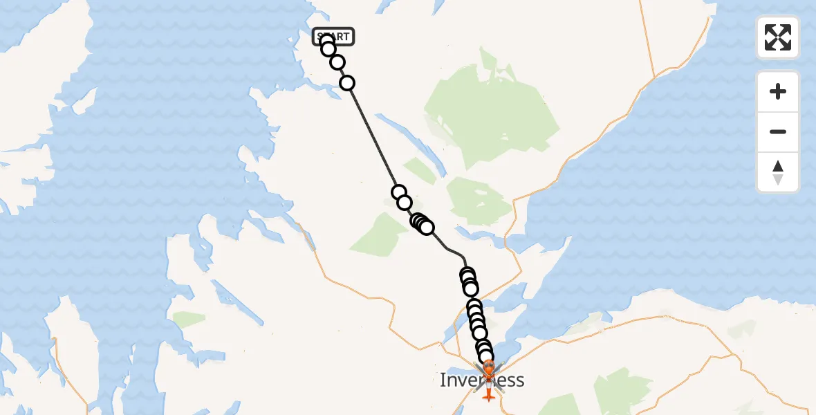 Flight route Coastguard Helicopter Highland - Inverness, 23 June 2026, 21:55