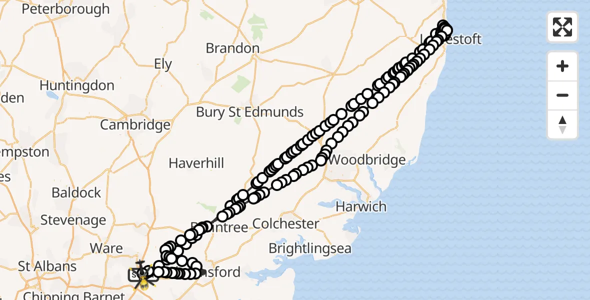 Flight route Police Helicopter North Weald Airfield - North Weald Airfield, 23 June 2026, 22:08