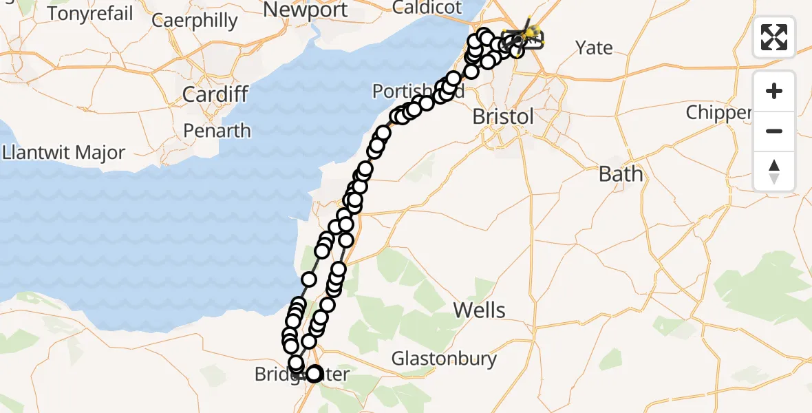 Flight route Police Helicopter Almondsbury Helicopter Base - Almondsbury Helicopter Base, 23 June 2026, 22:32