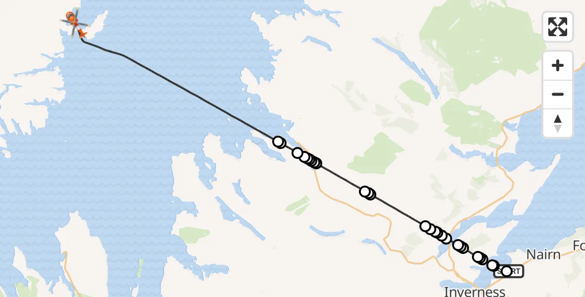 Flight route Coastguard Helicopter Inverness Airport - Mealabost, 23 June 2026, 23:24
