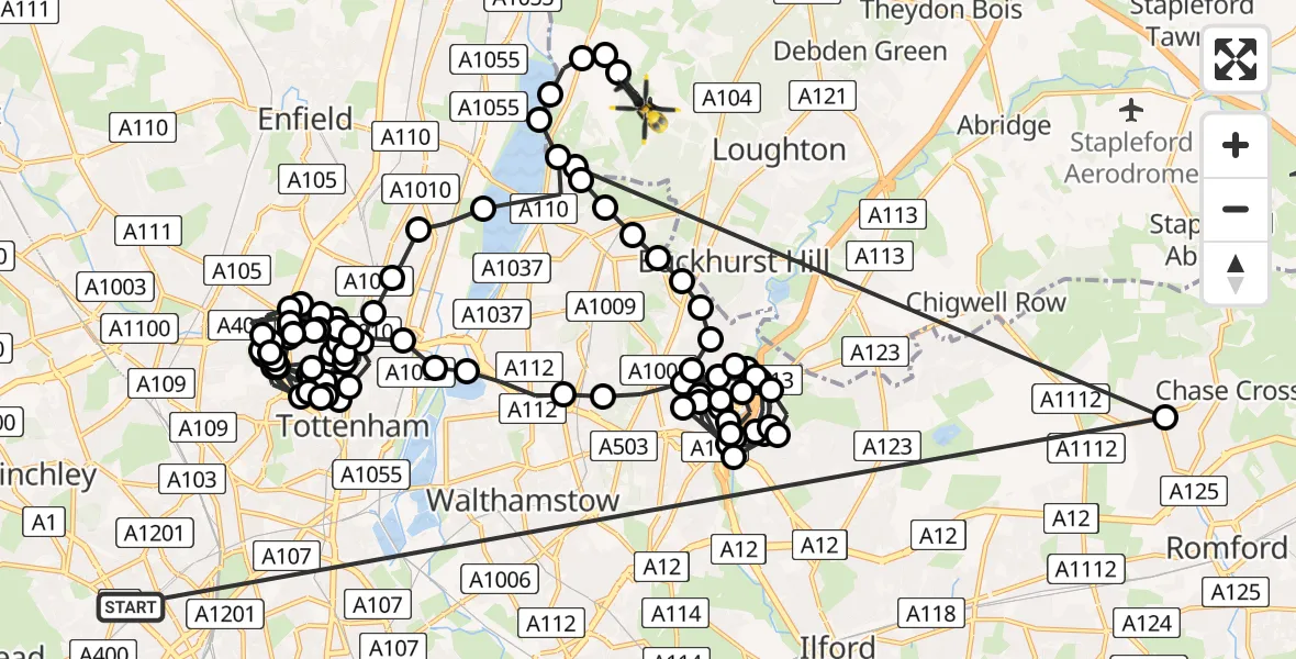 Flight route Police Helicopter Archway - Metropolitan Police Air Support Unit Lippitts Hill, 23 June 2026, 23:33