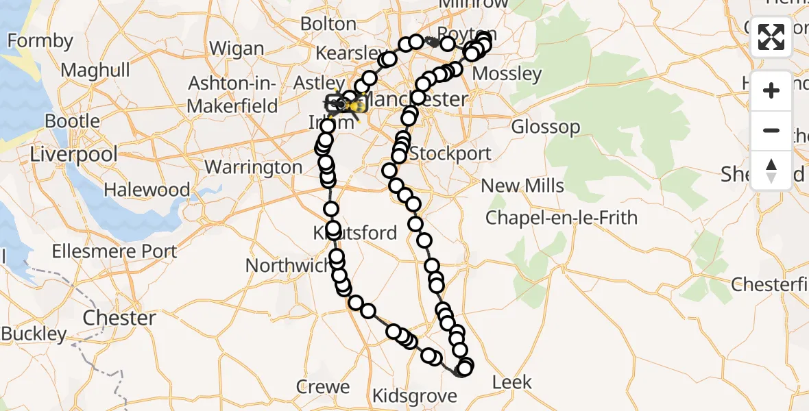Flight route Police Helicopter Manchester Barton Aerodrome - Manchester Barton Aerodrome, 24 June 2026, 00:18