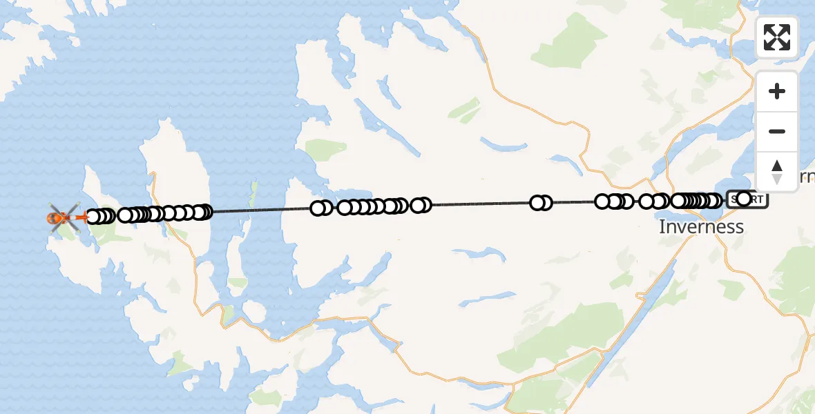 Flight route Coastguard Helicopter Inverness Airport - Inner Seas, 24 June 2026, 00:52