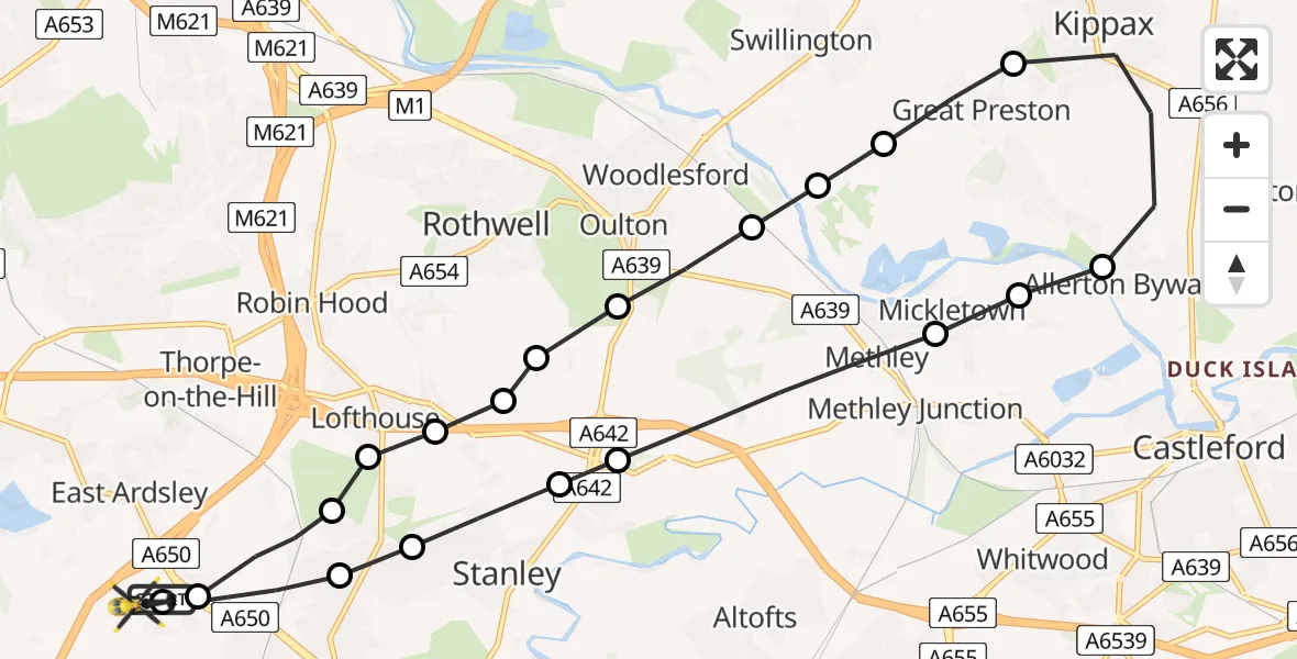 Flight route Police Helicopter East Ardsley - East Ardsley, 24 June 2026, 01:53
