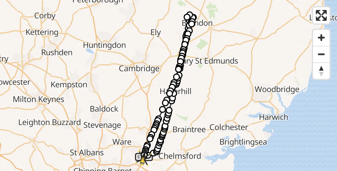 Flight route Police Helicopter North Weald Airfield - North Weald Airfield, 24 June 2026, 03:40