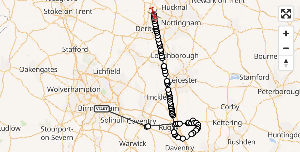 Flight route Air Ambulance Helicopter Highgate - Heanor, 24 June 2026, 06:22