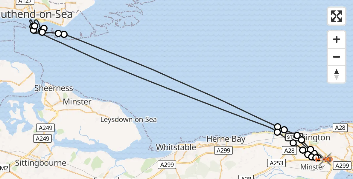 Flight route Coastguard Helicopter Minnis Bay - Manston Airport, 24 June 2026, 06:35