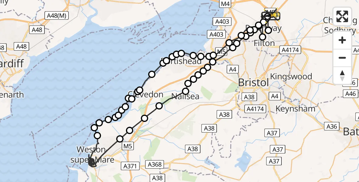 Flight route Police Helicopter Almondsbury Helicopter Base - Almondsbury Helicopter Base, 24 June 2026, 08:16
