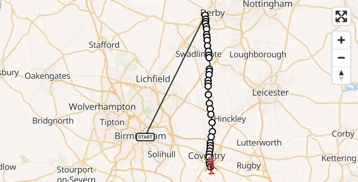 Flight route Air Ambulance Helicopter Highgate - Coventry Airport, 24 June 2026, 08:20