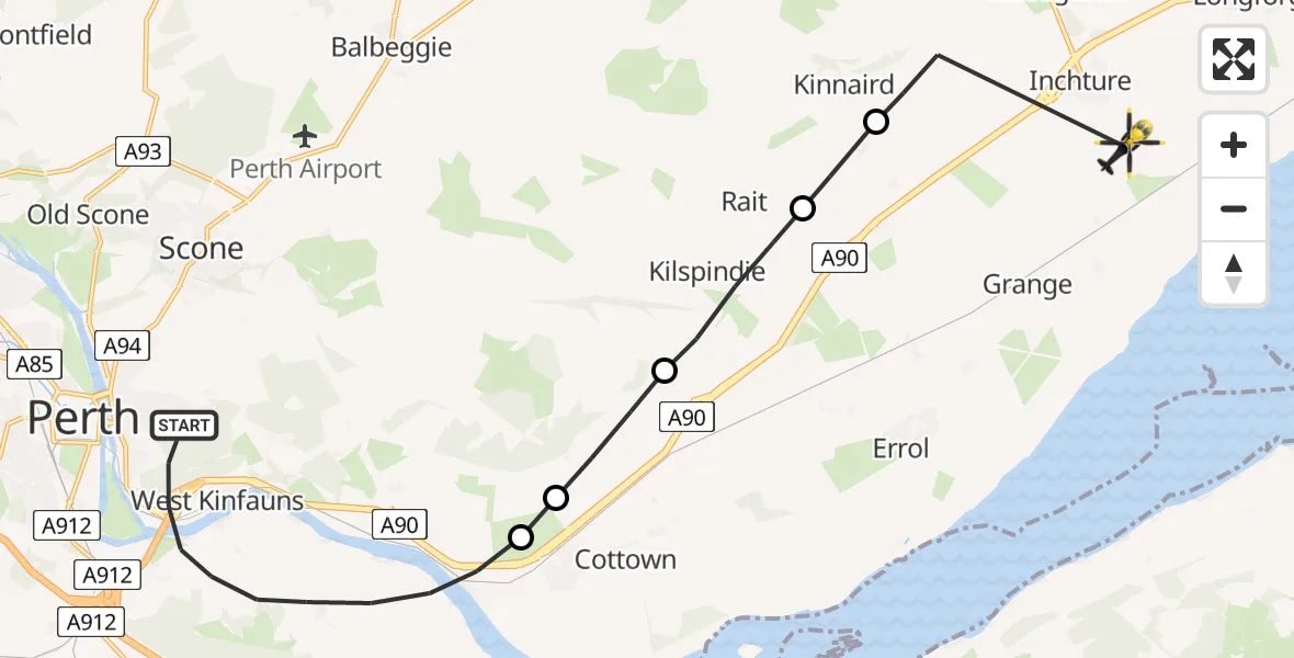 Flight route Police Helicopter Perth - Little Powgavie, 24 June 2026, 09:08