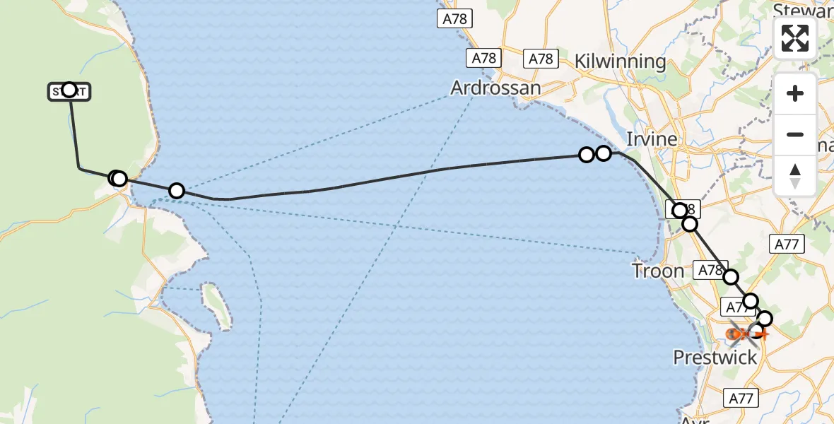 Flight route Coastguard Helicopter The Saddle - Glasgow Prestwick Airport, 24 June 2026, 10:13