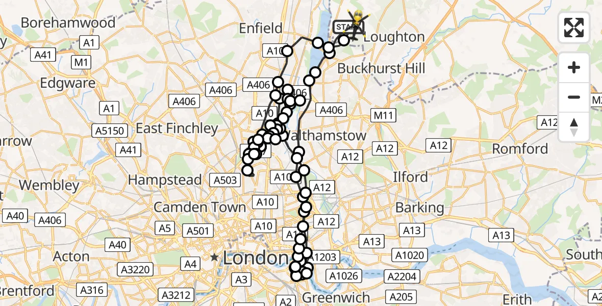 Flight route Police Helicopter Sewardstonebury - Sewardstonebury, 24 June 2026, 10:17