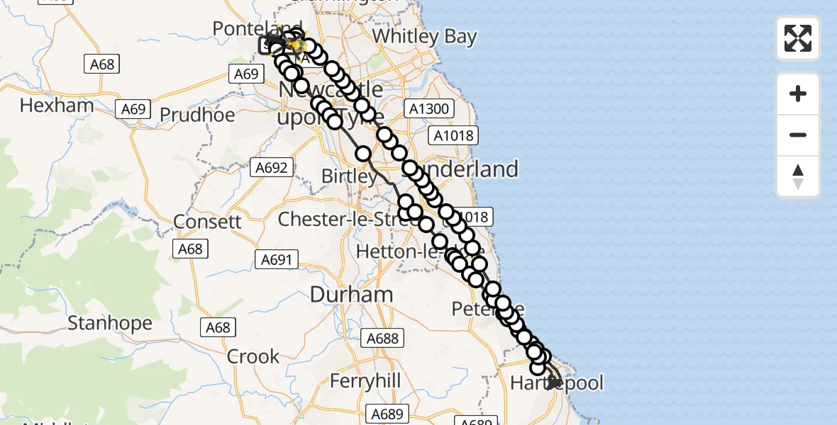 Flight route Police Helicopter Newcastle International Airport - Newcastle International Airport, 24 June 2026, 10:59