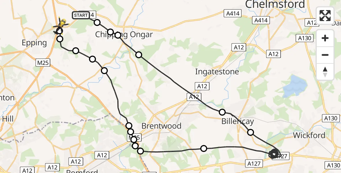 Flight route Police Helicopter North Weald Bassett - North Weald Bassett, 24 June 2026, 11:13