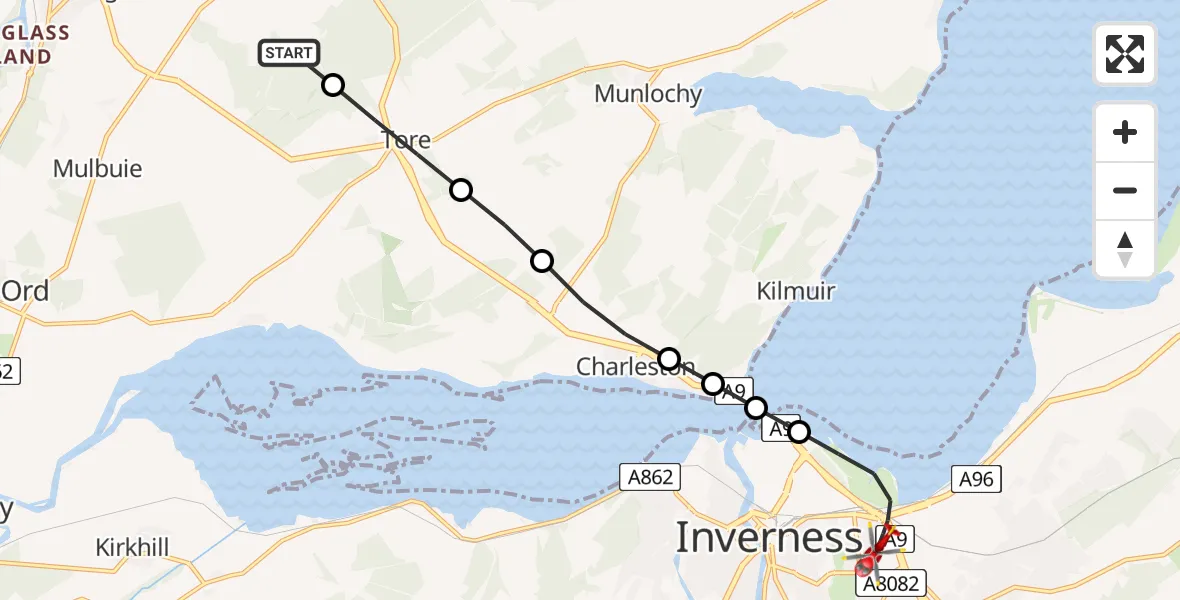 Flight route Air Ambulance Helicopter Inverness - Inverness, 24 June 2026, 11:29