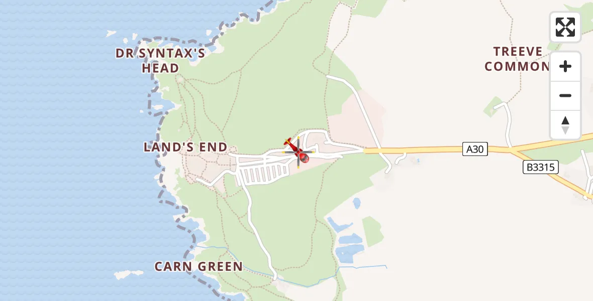 Flight route Air Ambulance Helicopter Sennen Cove - Sennen Cove, 24 June 2026, 11:38