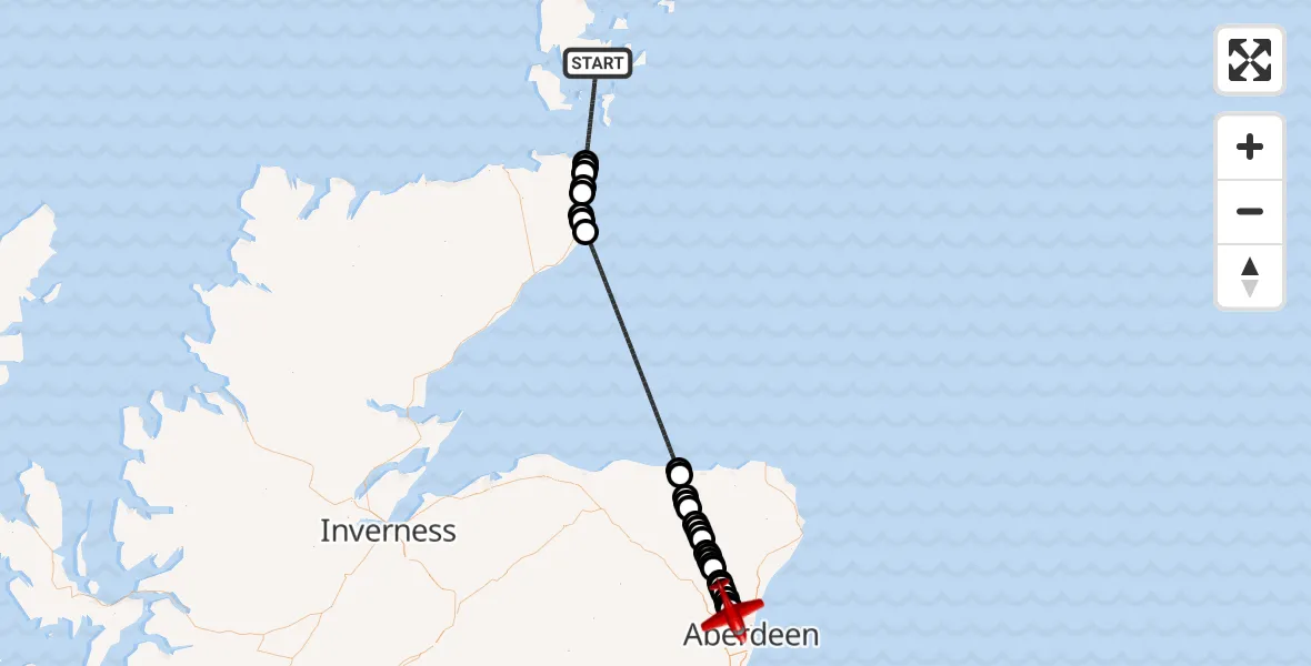 Flight route Air Ambulance Aircraft North Atlantic Ocean - Dyce and Stoneywood, 24 June 2026, 12:03