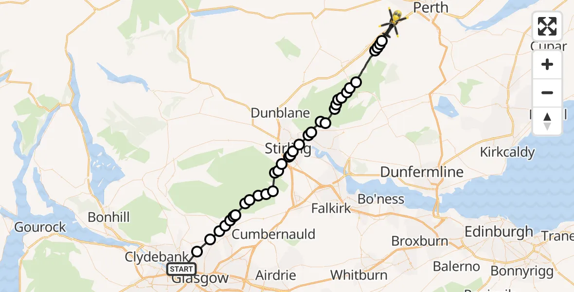 Flight route Police Helicopter Glasgow - Forteviot, 24 June 2026, 12:03