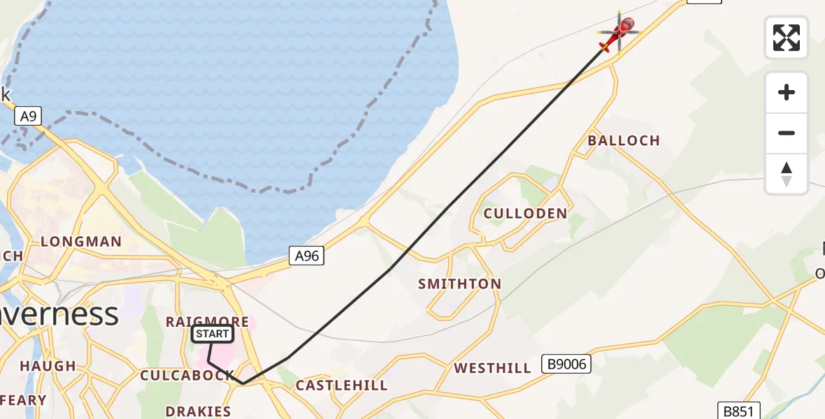 Flight route Air Ambulance Helicopter Inverness - Inverness, 24 June 2026, 12:15