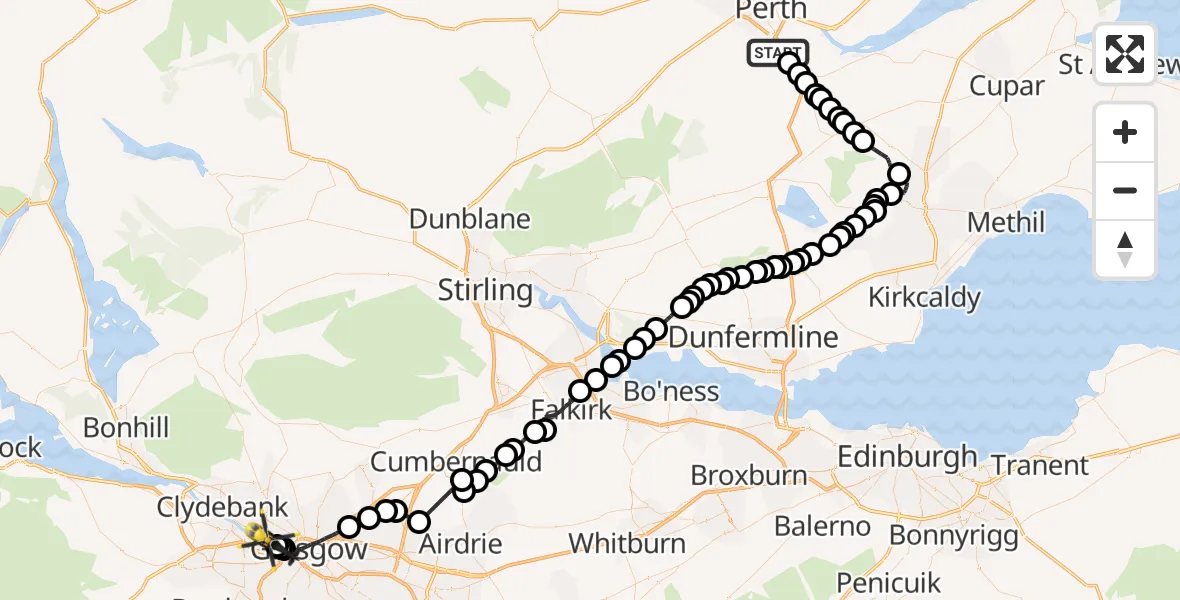 Flight route Police Helicopter Bridge of Earn - Glasgow, 24 June 2026, 12:40