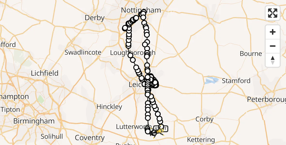 Flight route Police Helicopter Marston Trussell - Welford, 24 June 2026, 12:42
