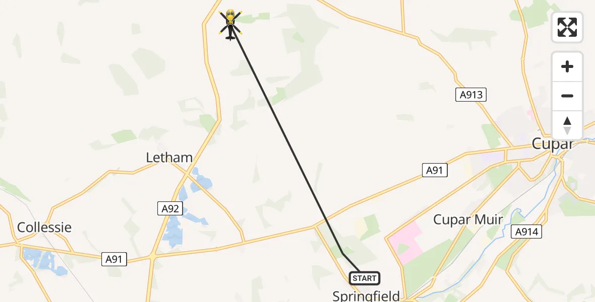 Flight route Police Helicopter Springfield - Parbroath, 24 June 2026, 12:48