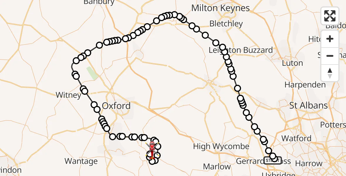 Flight route Air Ambulance Helicopter Denham Aerodrome - RAF Benson, 24 June 2026, 12:51