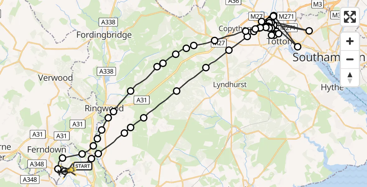Flight route Police Helicopter Bournemouth Airport - Bournemouth Airport, 24 June 2026, 13:12