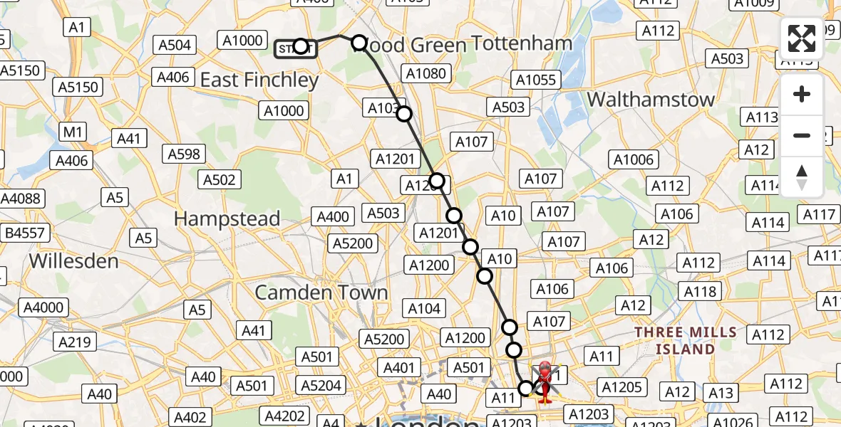 Flight route Air Ambulance Helicopter Muswell Hill - Royal London Hospital, 24 June 2026, 13:14