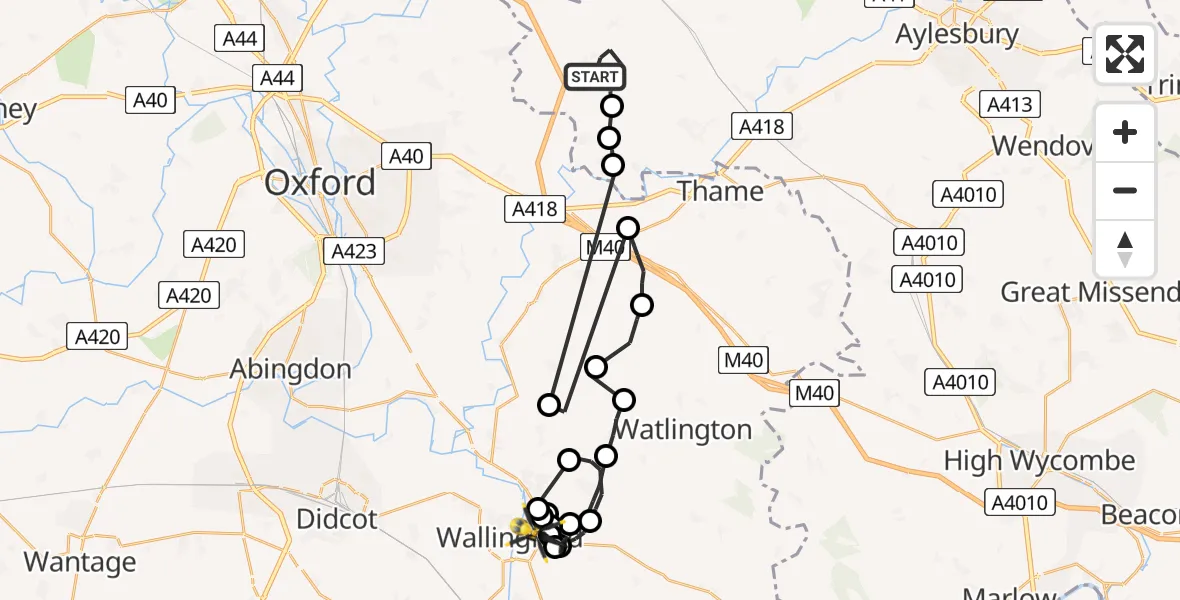 Flight route Police Helicopter Oakley - Crowmarsh Gifford, 24 June 2026, 13:23