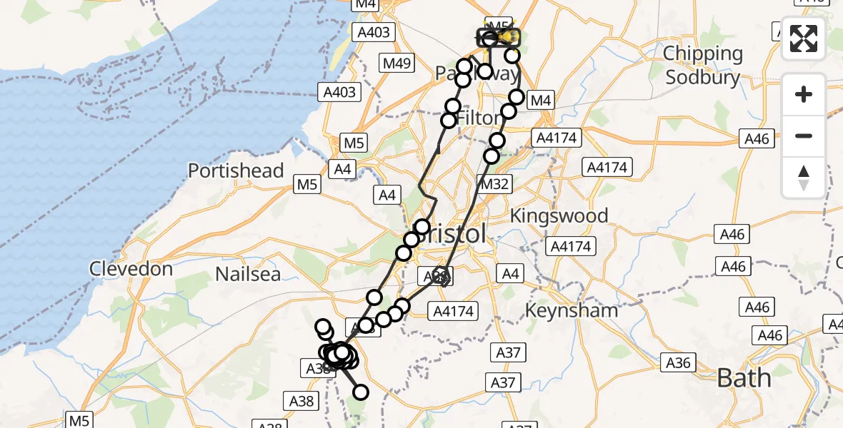 Flight route Police Helicopter Almondsbury Helicopter Base - Almondsbury Helicopter Base, 24 June 2026, 13:51
