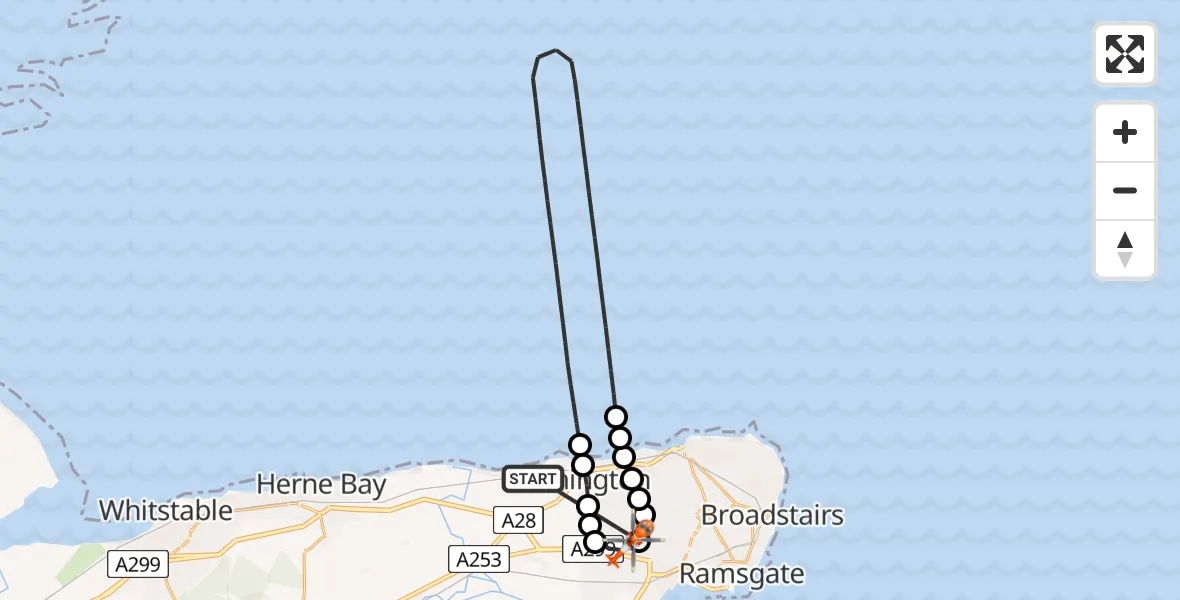 Flight route Coastguard Helicopter Minnis Bay - Manston Airport, 24 June 2026, 14:17