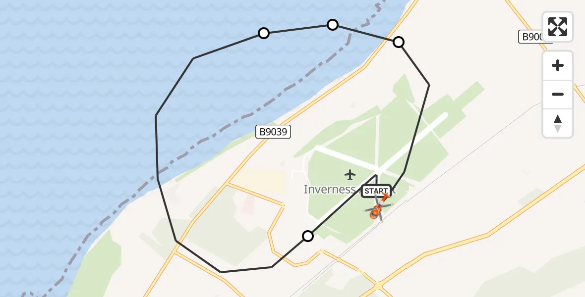 Flight route Coastguard Helicopter Inverness Airport - Inverness Airport, 24 June 2026, 14:50