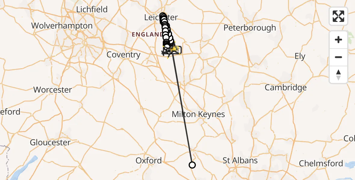 Flight route Police Helicopter Sibbertoft - Welford, 24 June 2026, 14:55