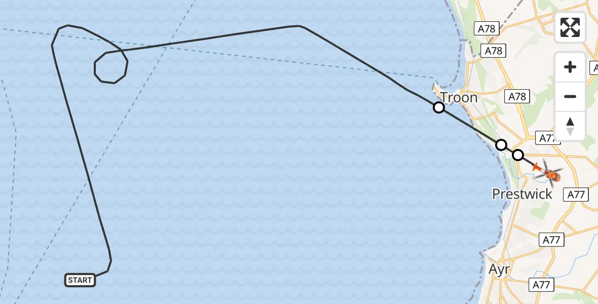 Flight route Coastguard Helicopter Inner Seas - Glasgow Prestwick Airport, 24 June 2026, 15:03