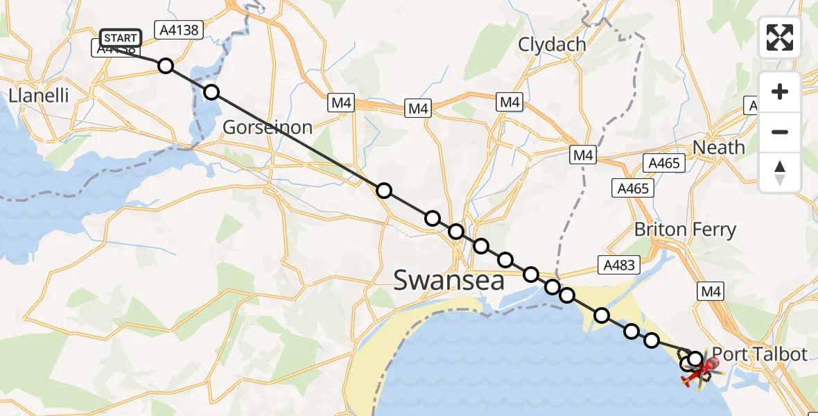 Flight route Air Ambulance Helicopter Dafen - Sandfields East, 24 June 2026, 15:17