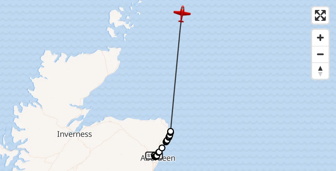 Flight route Air Ambulance Aircraft Aberdeen International Airport - North Sea, 24 June 2026, 15:21