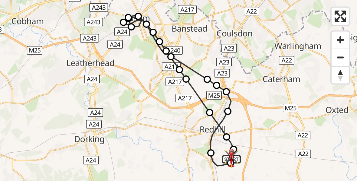 Flight route Air Ambulance Helicopter Redhill Aerodrome - Redhill Aerodrome, 24 June 2026, 15:21