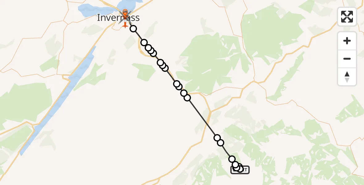 Flight route Coastguard Helicopter Highland - Inverness, 24 June 2026, 15:46