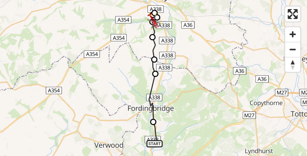 Flight route Air Ambulance Helicopter Ibsley - Britford, 24 June 2026, 16:04